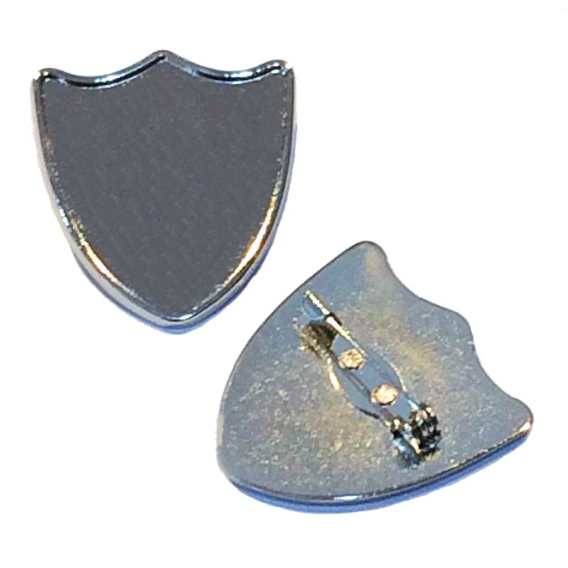 Premium badge shield 29x32 silver pin clasp & clear dome